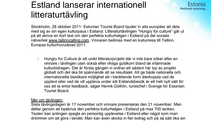 Estland lanserar internationell litteraturtävling