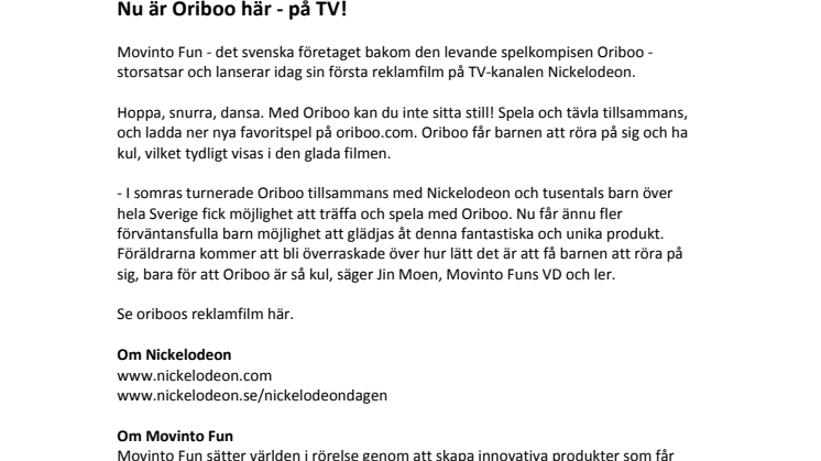 Nu är Oriboo här - på TV!