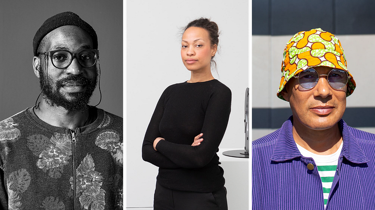 Från vänster: Kudzanai Chiurai, Frida Orupabo (foto Pirje Mykkänen, Finnish National Gallery) och Eric Magassa (foto Peter Claesson).