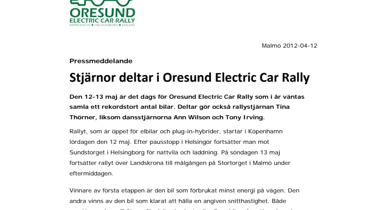 Stjärnor deltar i Oresund Electric Car Rally