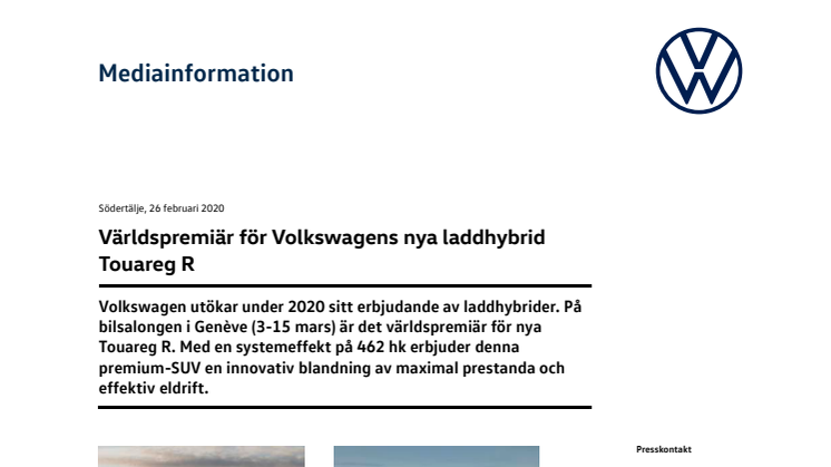 Världspremiär för Volkswagens nya laddhybrid Touareg R