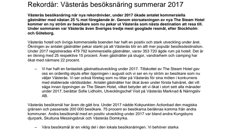 Rekordår: Västerås besöksnäring summerar 2017
