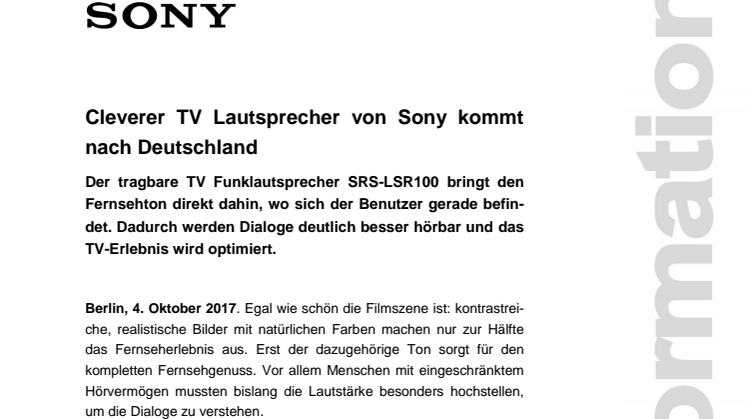 Cleverer TV Lautsprecher von Sony kommt nach Deutschland