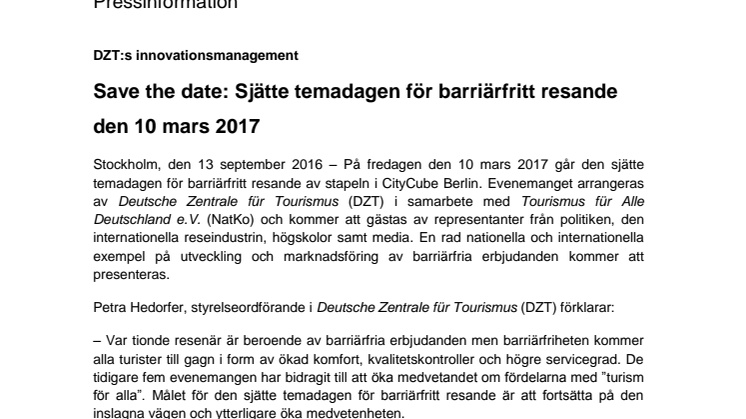 ​Save the date: Sjätte temadagen för barriärfritt resande den 10 mars 2017