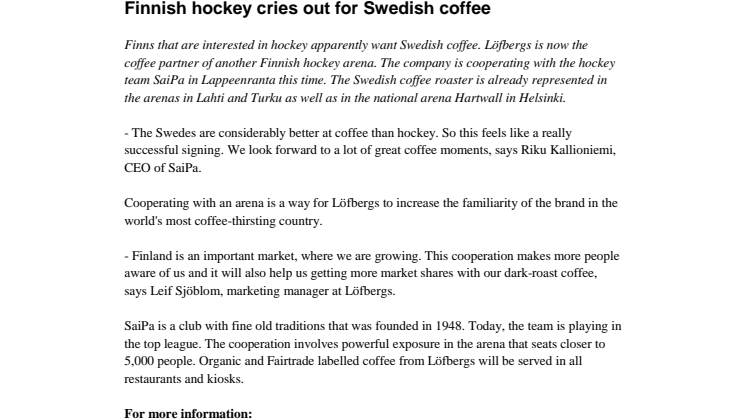 Finnish hockey cries out for Swedish coffee