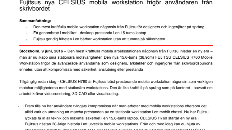 Fujitsus nya CELSIUS mobila workstation frigör användaren från skrivbordet 
