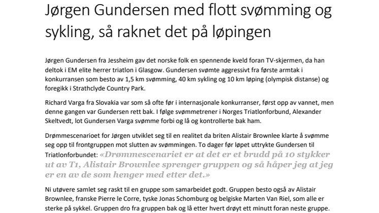 Jørgen Gundersen viste styrke på svømming og sykling, så raknet det på løpingen