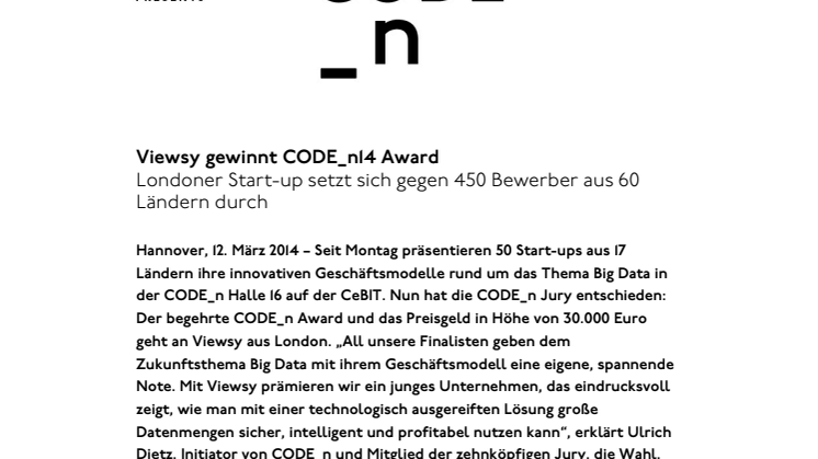 Viewsy gewinnt CODE_n14 Award 