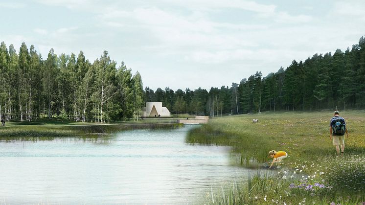 Två reningsdammar på sammanlagt 3,3 hektar ska hantera lakvatten från gravar och föroreningar från tippmarken i projekt Järva begravningsplats. Bild: Arkitekt Kristine Jensen.