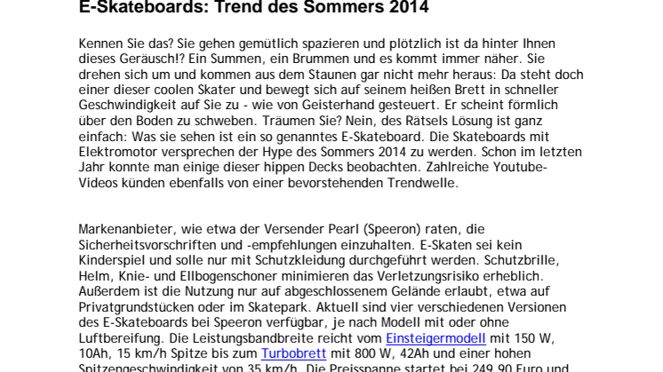 E-Skateboards: Trend des Sommers 2014