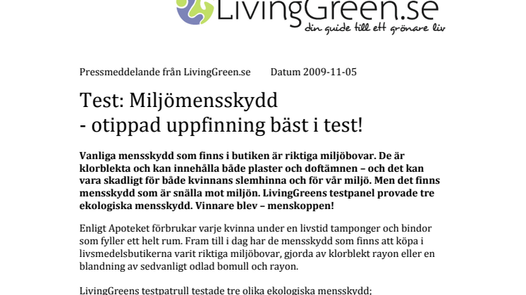 LivingGreen.se testar: Miljömensskydd - otippad uppfinning bäst i test!