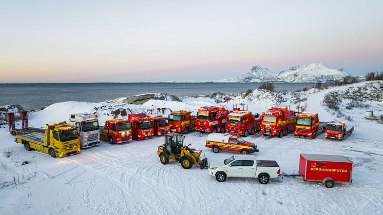 Fauske: Nord Salten Auto AS og Vifa Bilberging AS går sammen om etableringen av Salten Tungberging AS. Foto: Drone Nord AS. Høyoppløselig bilde i bunnen av artikkelen.