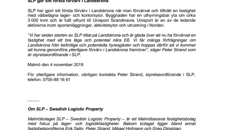 SLP gör sitt första förvärv i Landskrona