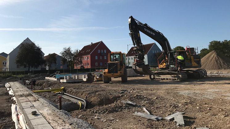 Från bygget av kvarteret Bläckfisken 3 i Visby.