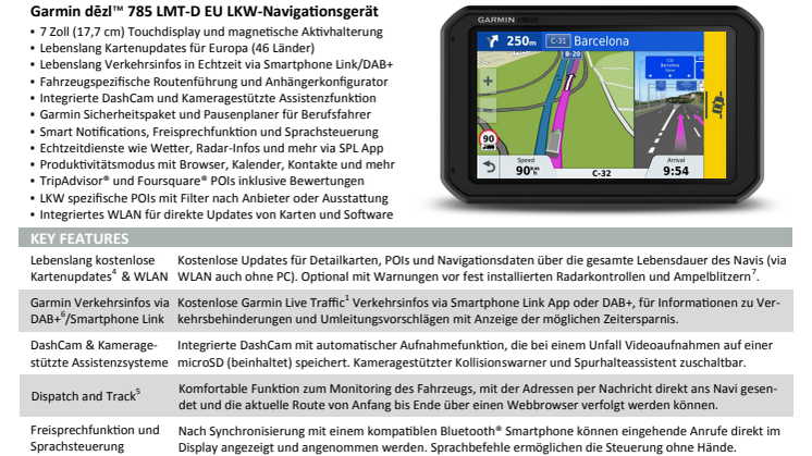 Datenblatt Garmin dēzlCam 785 LMT-D EU