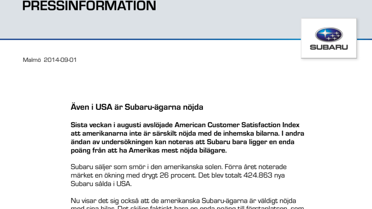 Även i USA är Subaru-ägarna nöjda
