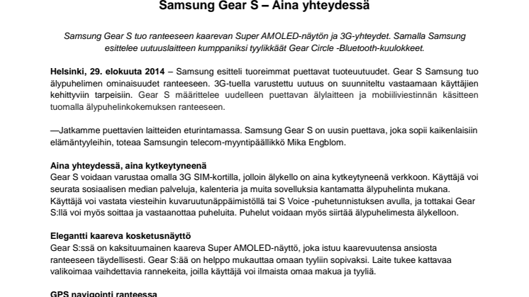 Samsung Gear S – Aina yhteydessä