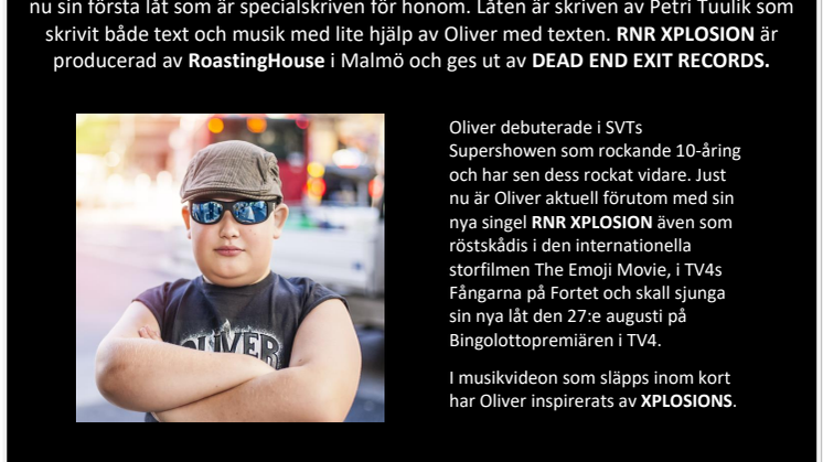 "Talang" Olivers OLIVER ROCK nya egna låt är släppt idag. RNR XPLOSION