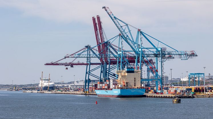 Laura Maersk during Saturday's call at the Port of Gothenburg. Image: Gothenburg Port Authority.