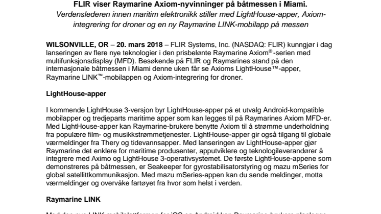 Raymarine: FLIR viser Raymarine Axiom-nyvinninger på båtmessen i Miami