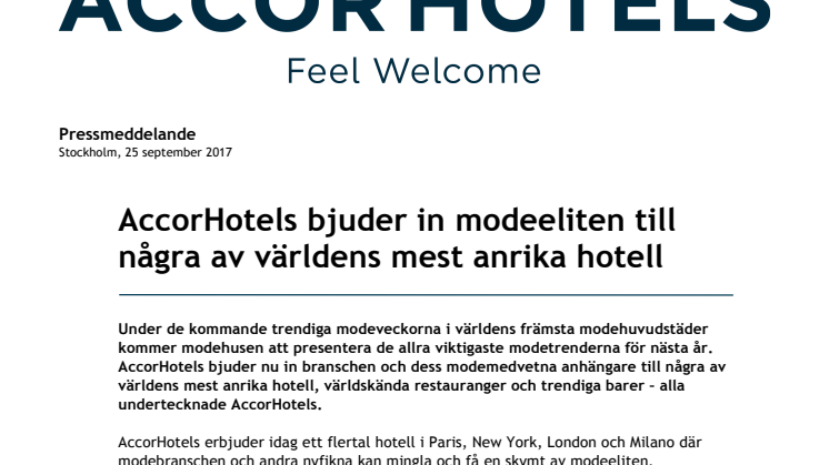 AccorHotels bjuder in modeeliten till några av världens mest anrika hotell
