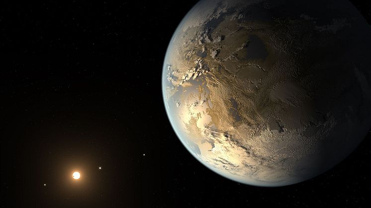 Kepler-186f är en exoplanet som har likheter med jorden och som kretsar runt sin röda moderstjärna i stjärnbilden Svanen. Bild: NASA Ames/SETI Institute/JPL-Caltech