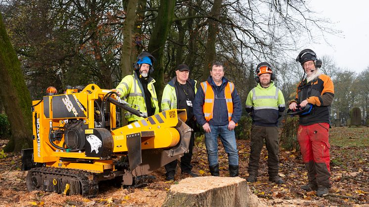 Cllr Alan Quinn (centre) with the tree team and the new machinery.