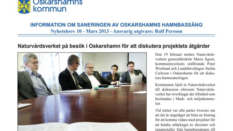 Nyhetsbrev 10 för Projekt Sanering av Oskarshamns hamnbassäng