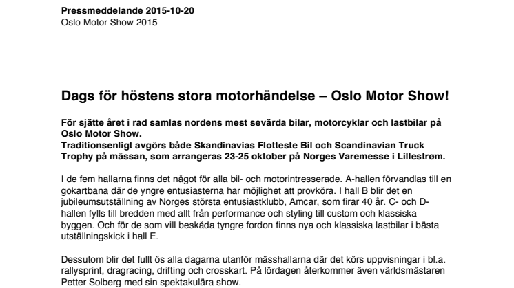 Dags för höstens stora motorhändelse – Oslo Motor Show!