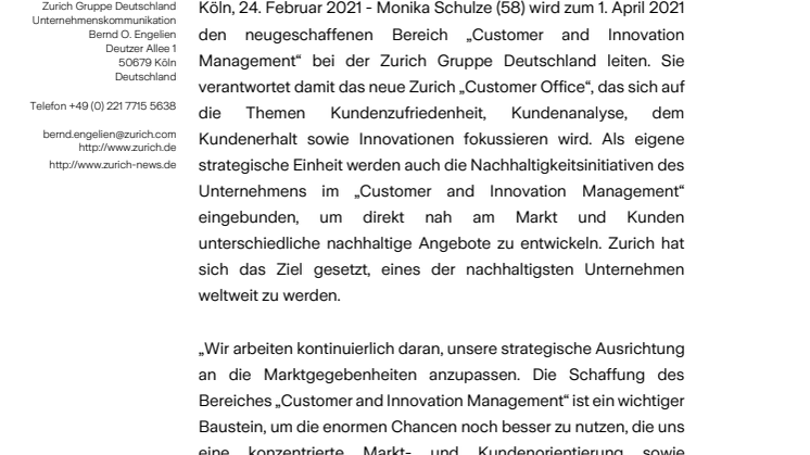   Monika Schulze wird Head of Customer and Innovation Management