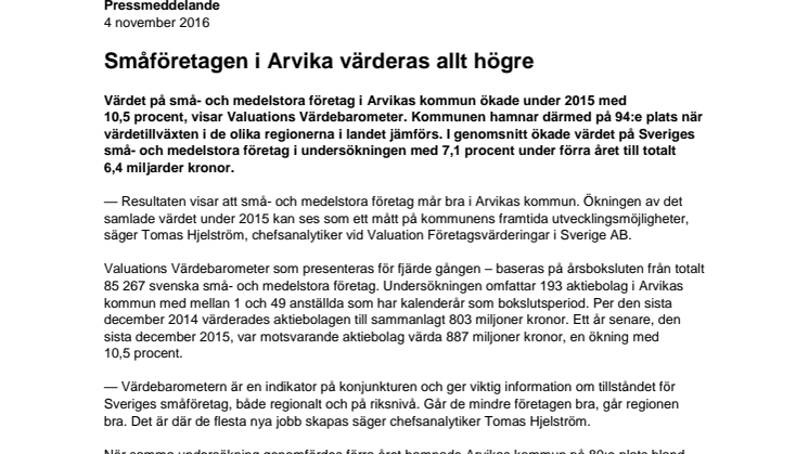 Värdebarometern 2015 Arvikas kommun