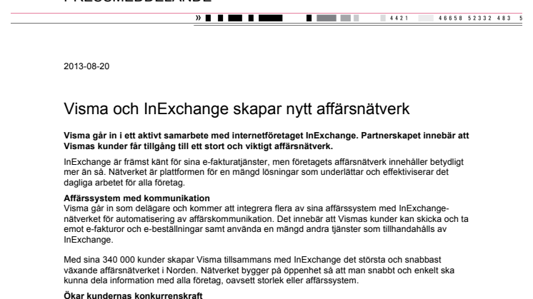 Visma och InExchange skapar nytt affärsnätverk