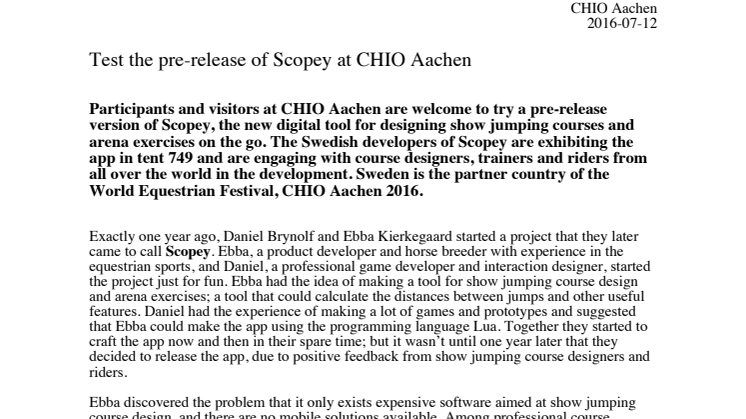 Test the pre-release of Scopey at CHIO Aachen