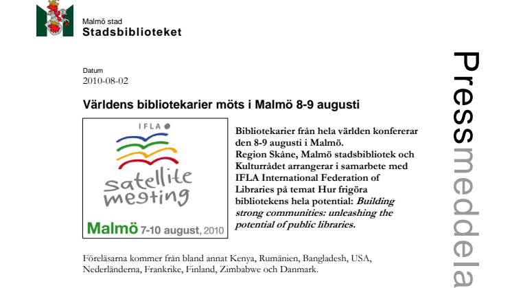 Bibliotekarier från hela världen konfererar den 8-9 augusti i Malmö.