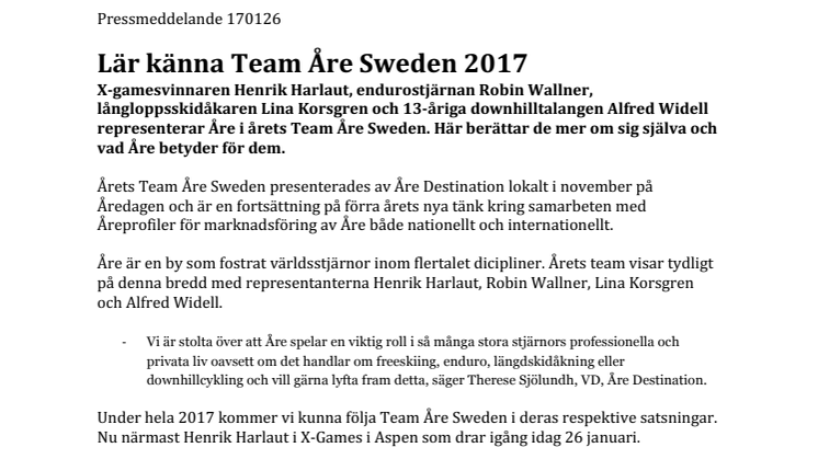 ​Lär känna Team Åre Sweden 2017