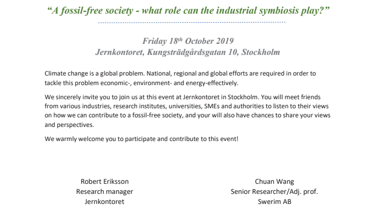 Program A fossil-free society - what role can the industrial symbiosis play?