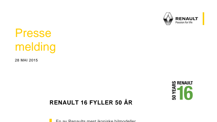 RENAULT 16 FYLLER 50 ÅR