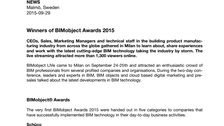 Winners of BIMobject Awards 2015