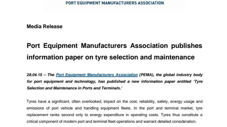 PEMA publishes information paper on tyre selection and maintenance