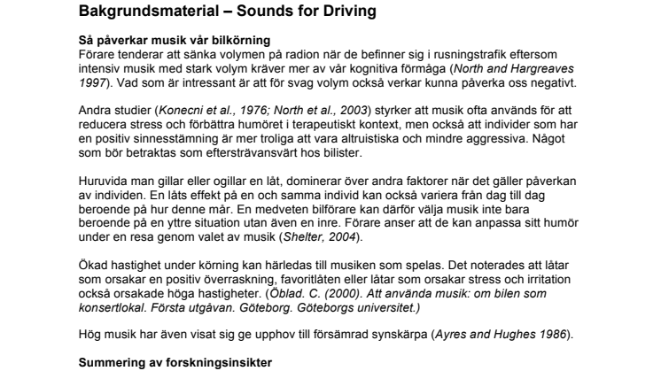 Bakgrundsmaterial Sounds for Driving