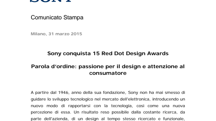 Sony conquista 15 Red Dot Design Awards
