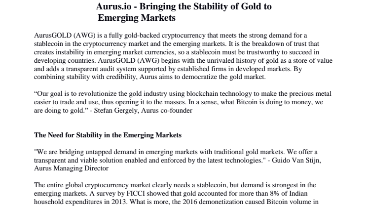 ​Aurus.io - Bringing the Stability of Gold to Emerging Markets
