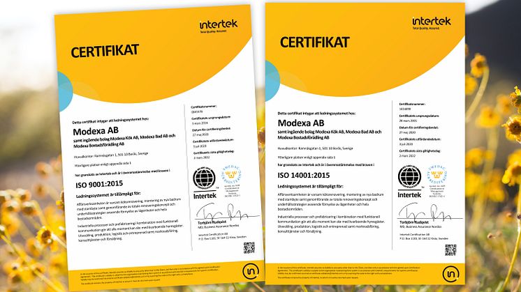 Lyckad utökning av Modexa AB:s ledningssystem för kvalitet och miljö