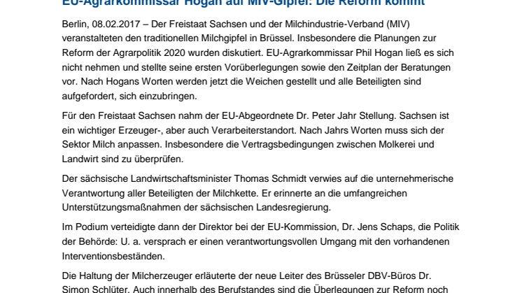 EU-Agrarkommissar Hogan auf MIV-Gipfel: Die Reform kommt