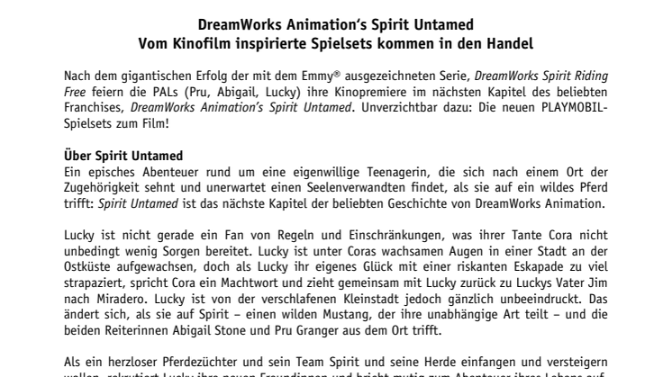 DreamWorks Animation‘s Spirit Untamed - Vom Kinofilm inspirierte Spielsets kommen in den Handel