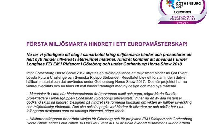 Första miljösmarta hindret i ett Europamästerskap!