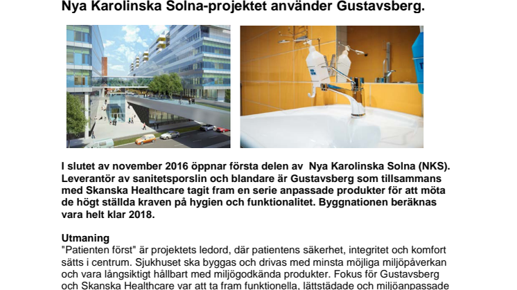Nya Karolinska Solna-projektet använder Gustavsberg. 