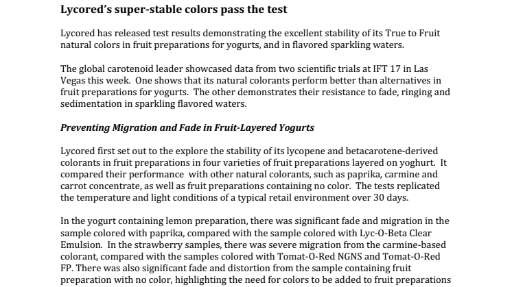 Lycored’s super-stable colors pass the test