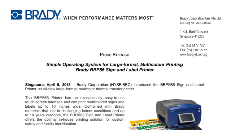 Simple Operating System for Large-format, Multicolour Printing – Brady BBP85 Sign and Label Printer