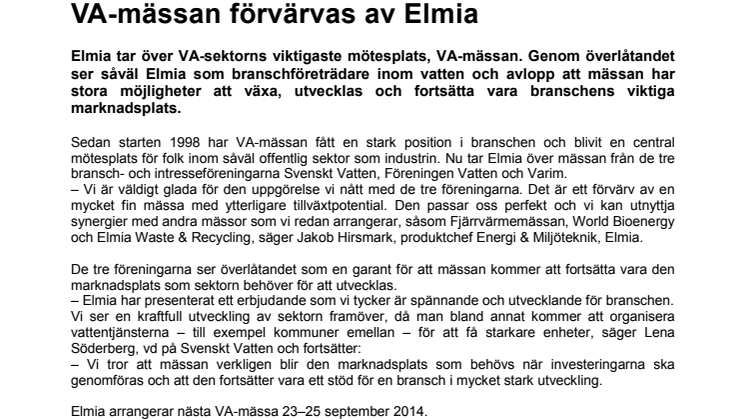 VA-mässan förvärvas av Elmia 